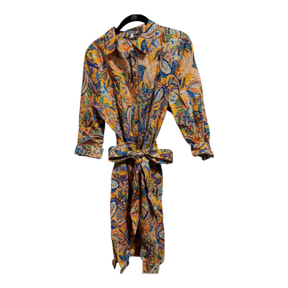 Tyler Boe Ziva Paisley Belted Shirtdres Half Placket Classic Collar - Picture 7 of 14